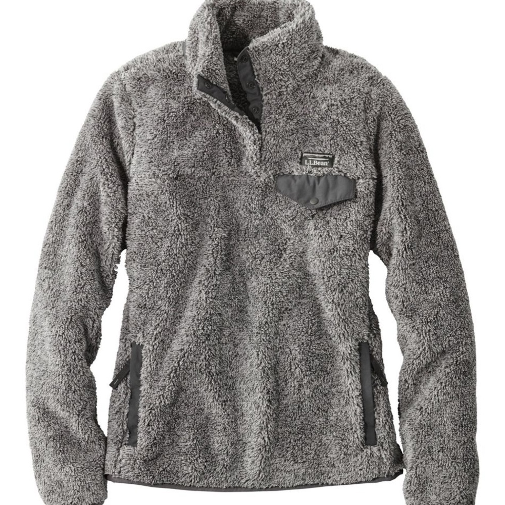 L.L. Bean Hi-Pile Soft Gray Fleece Pullover Jacket Size Large